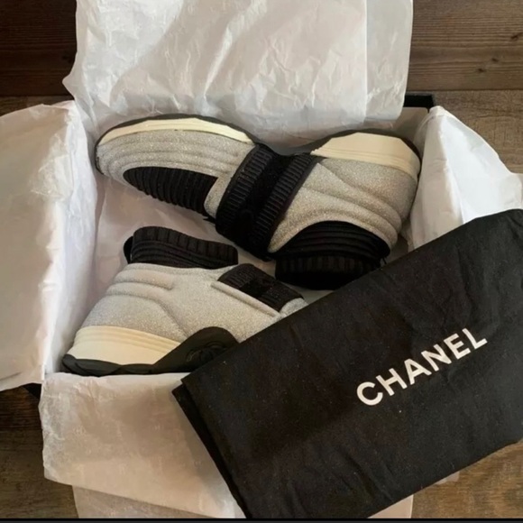 CHANEL SNEAKERS SOCK BOOTIE GLITTER RARE 9.5 41 9 SPACE SHOES NEW WITH BOX ETC! - Picture 3 of 16
